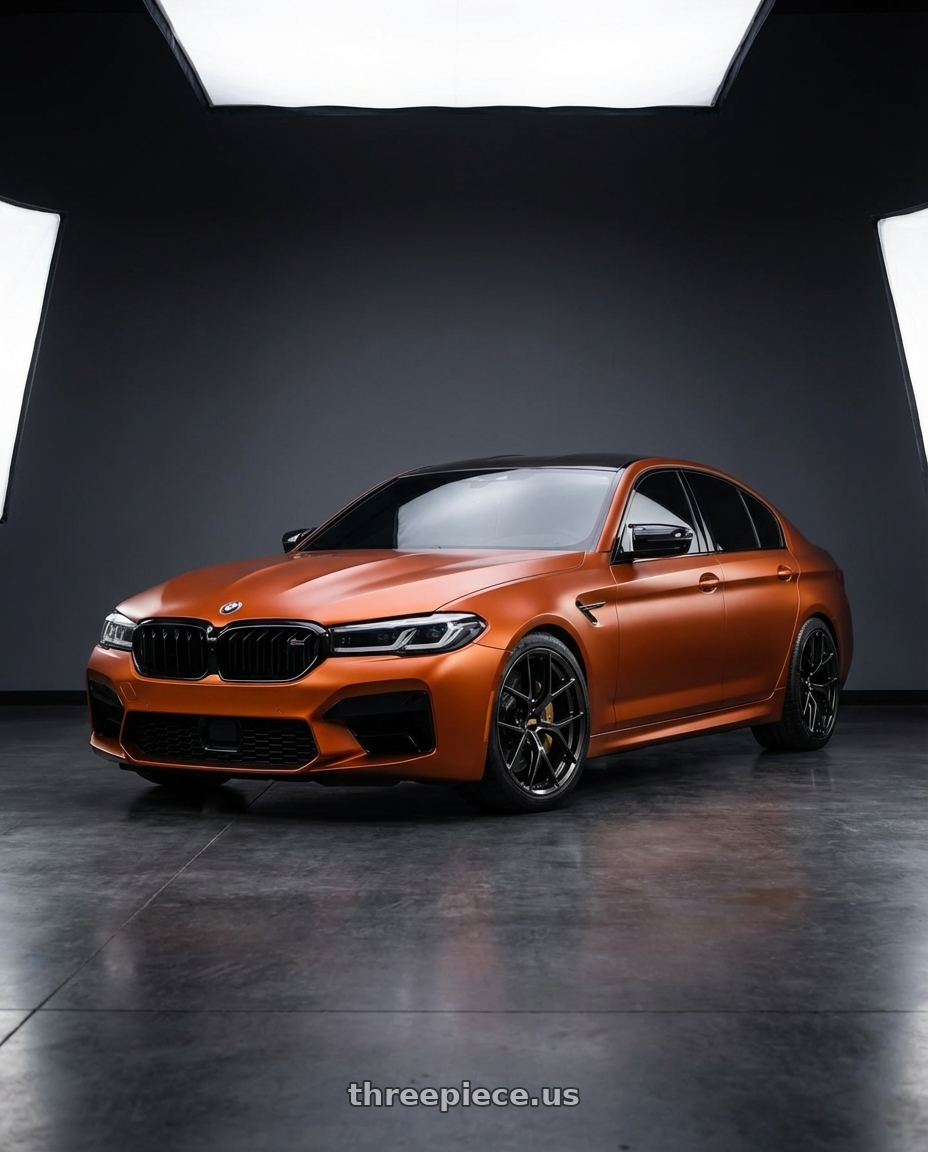 2021 bmw m5 competition orange with BBS FI-R 5x120 20x9.5+22 Diamond Black wheels