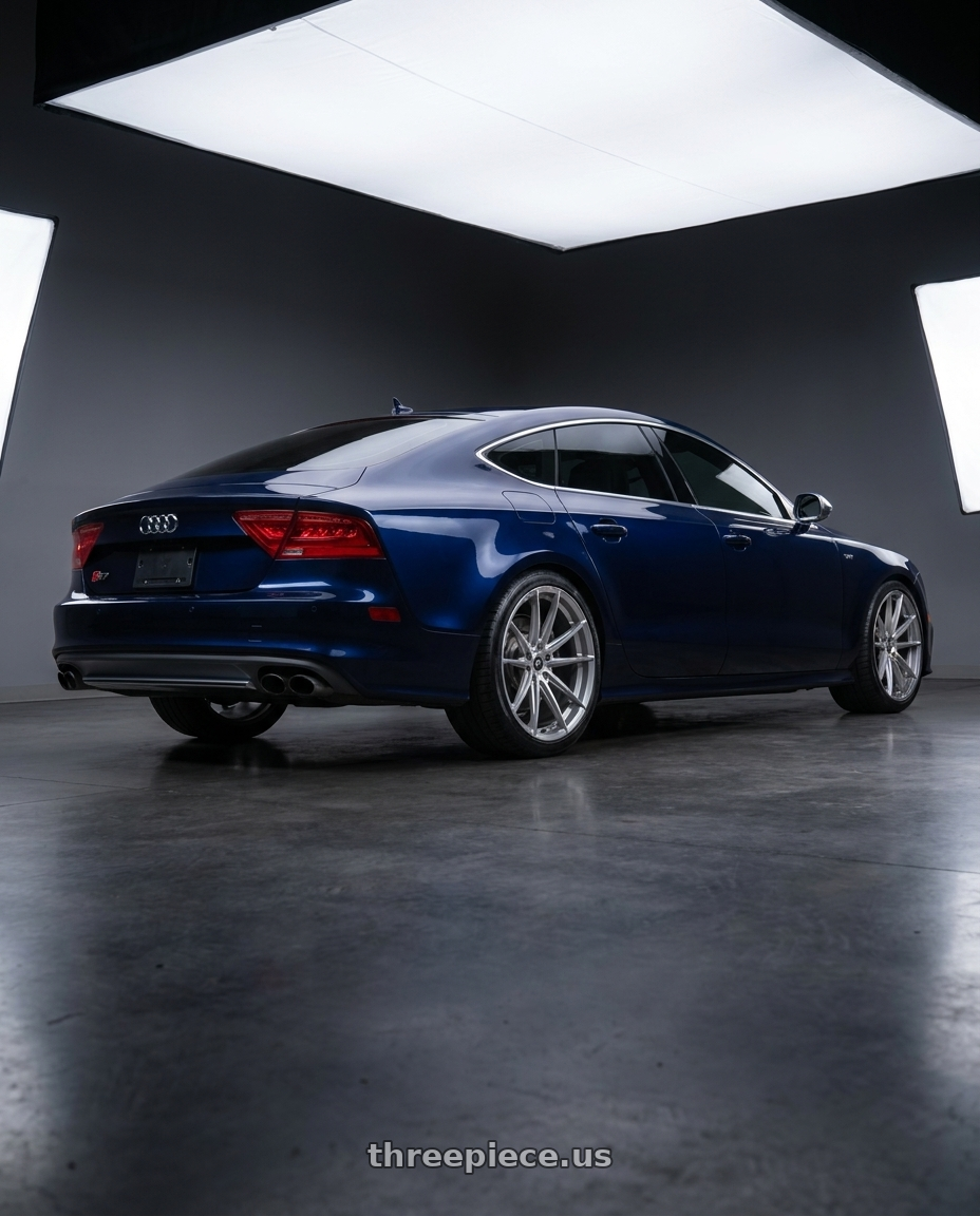 2014 Audi S7 Prestige with Fittipaldi 362S 5X112 20x10 +30 Brushed Silver wheels rear three quarter view square tires