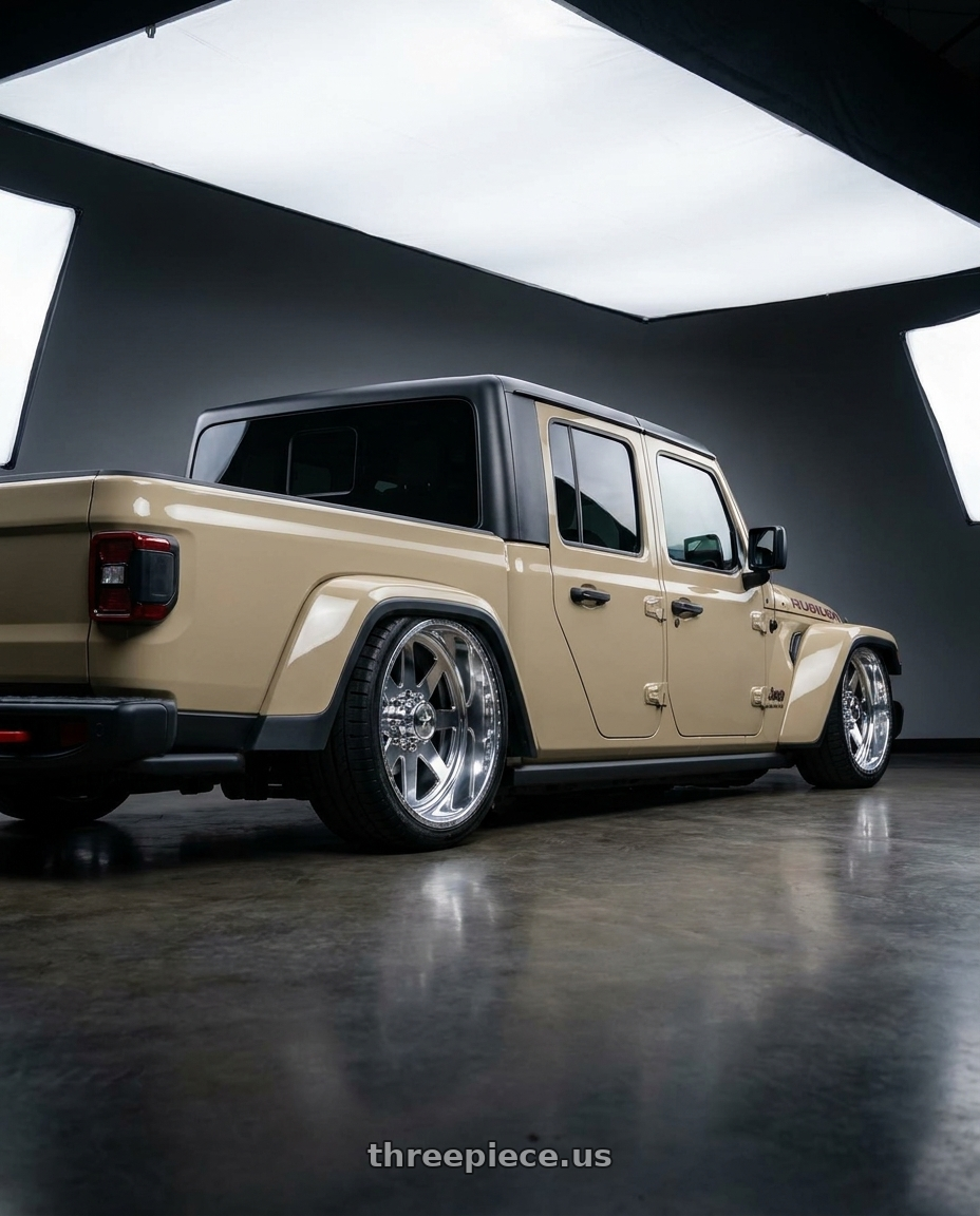 2023 Jeep galdiator with American Force 11 Independence SS 8X180 26X16 -101 POLISHED wheels rear three quarter view slight stretch tires
