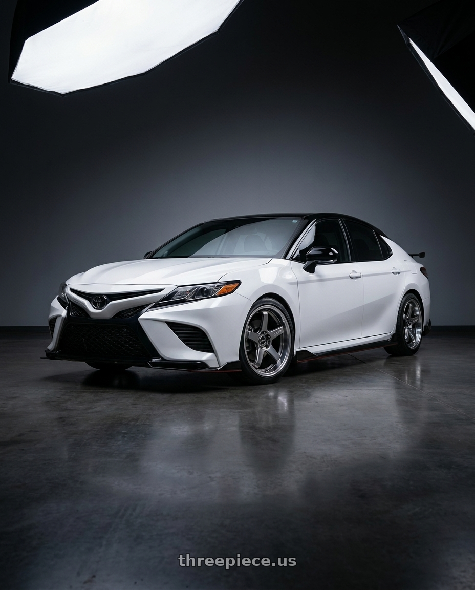 2021 Toyota Camry trd with F1R FC5 5x114 18x8.5 +38 Hyper Black/Polish Lip wheels