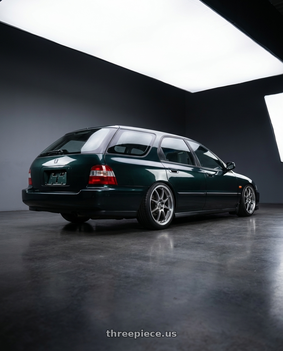 1995 Honda Accord 5 AERODECK  with Enkei J10 4x100/114.3 17x7+42 Silver w/ Machined Lip wheels rear three quarter view slight stretch tires