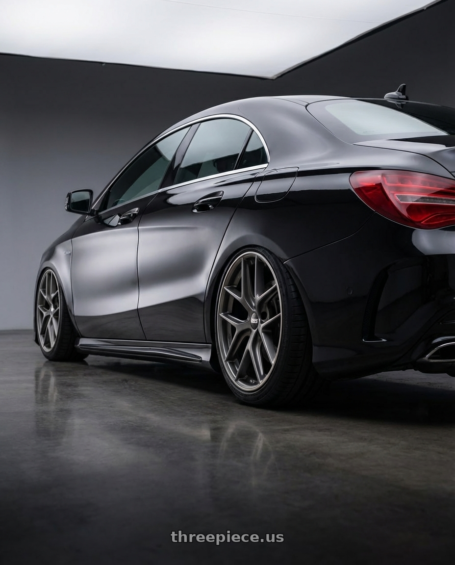2018 Mercedes-Benz CLA C117 with BBS CC-R 5x112 19x9.0+42 Satin Platinum wheels rear three quarter view slight stretch tires