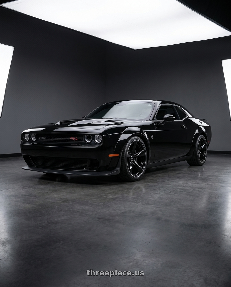 2021 Dodge Challenger R T with American Racing TTF 5X115 20X9.5 +15 GLOSS BLACK W/ DDT LIP wheels