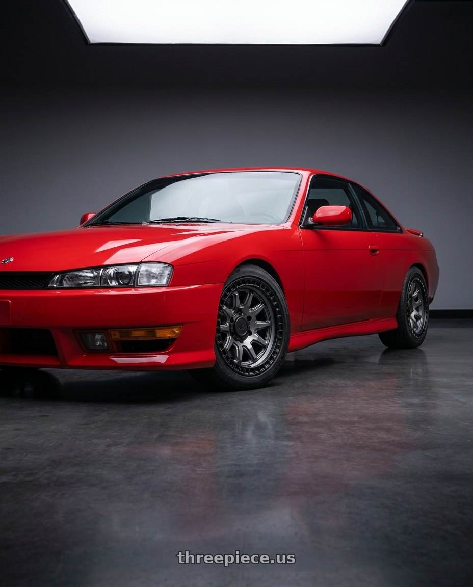 Nissan 240sx 1999 with Black Rhino CALICO 5X127 17X8.5 +34 MATTE GUNMETAL W/ MATTE BLACK LIP wheels
