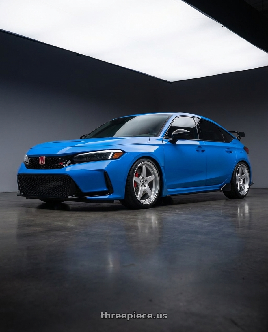 2024 Honda Civic Type R with ESR Wheels APEX SERIES AP5 5x120 19x8.5 +30 Hyper Silver wheels front three quarter view lowered stance