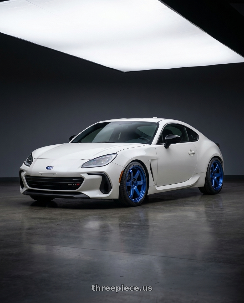 2025 Subaru BRZ TS White with Volk Racing TE37SL 5x100 18x8.5+35 Hyper Blue wheels