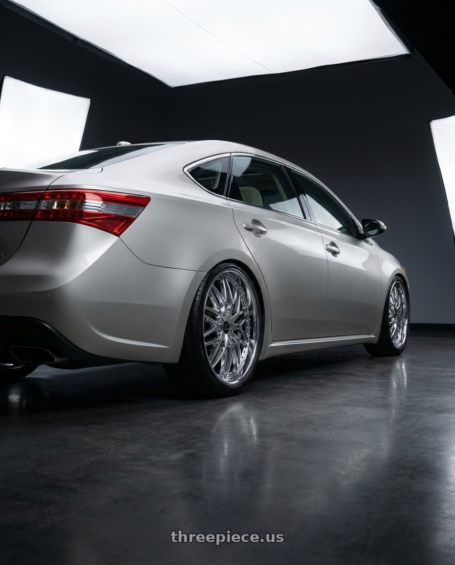 2013 toyota avalon with Cavallo CLV-46 5x114.3/5x120 20x8.5 +35 Nano Chrome wheels rear three quarter view slight stretch tires