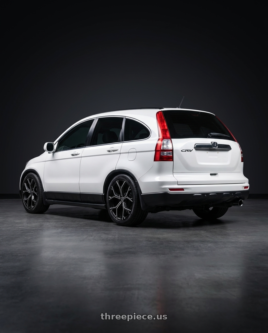 2009 HONDA CRV3 with Xcess 5 Flake 5x114.3 18x8.5 +35 Gloss Black Milled wheels rear three quarter view square tires