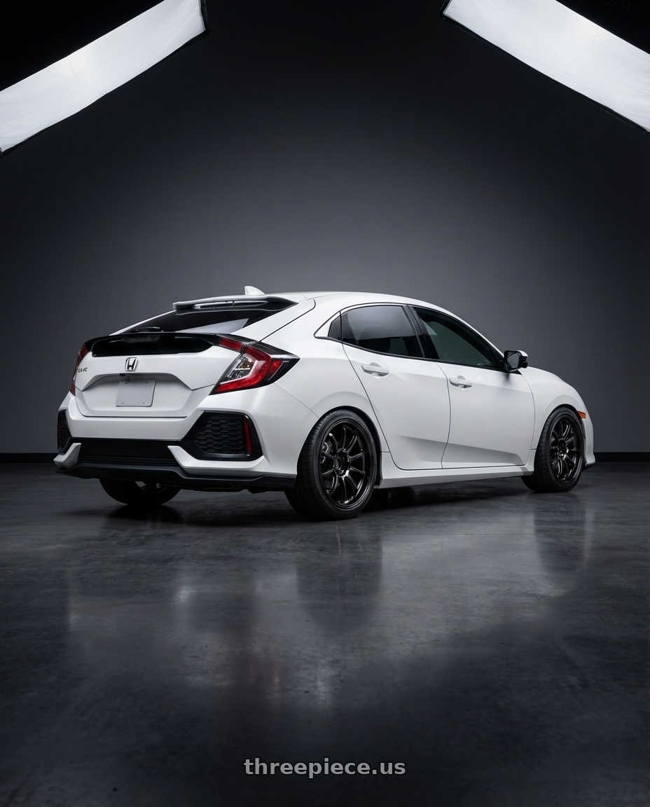 2024 Honda Civic with Advan Racing RS-DF Progressive 5x114.3 18x10+35 Racing Titanium Black wheels rear three quarter view square tires