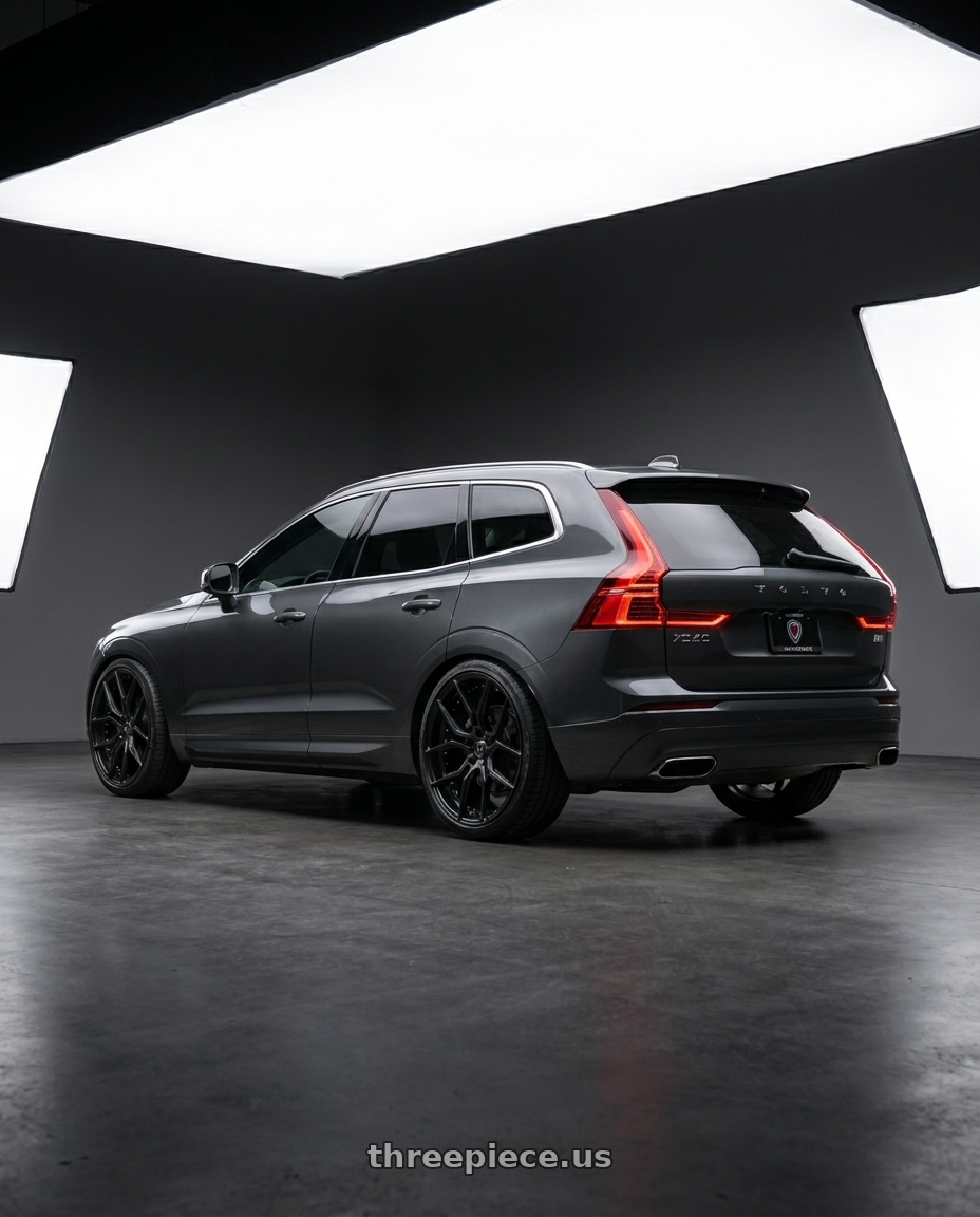 2021 VOLVO XC60 with MARQUEE WHEELS M1000 5x112 20x10.5+38 SATIN BLACK wheels rear three quarter view slight stretch tires