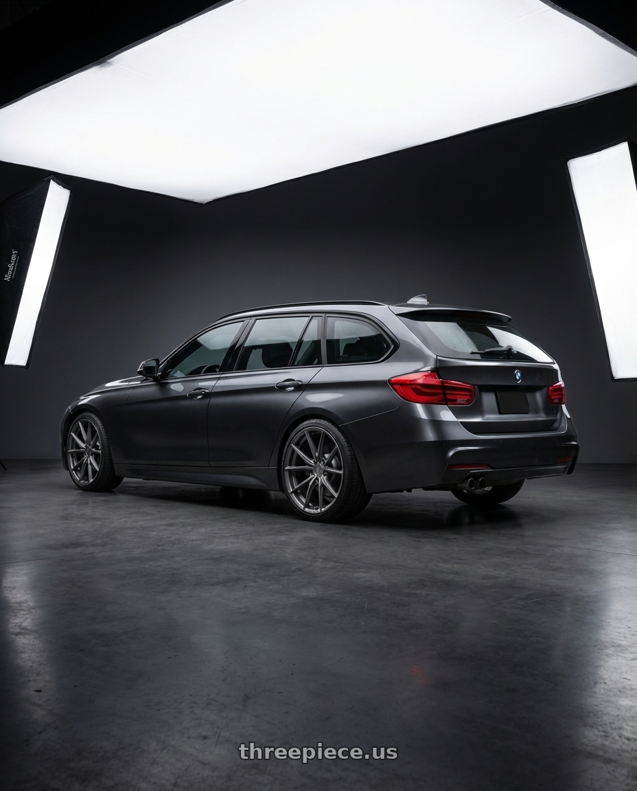 2016 BMW 3 Series F30 with Niche 1PC M239 RAINIER 5X120 19X8.5 +35 MATTE ANTHRACITE wheels rear three quarter view square tires