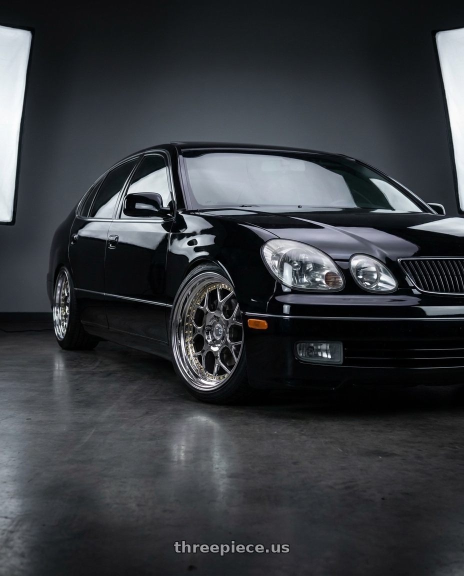 2001 Lexus GS300 with Aodhan DS01 5x114.3 18x8.5+35 Vacuum Chrome W/ Gold Rivets wheels