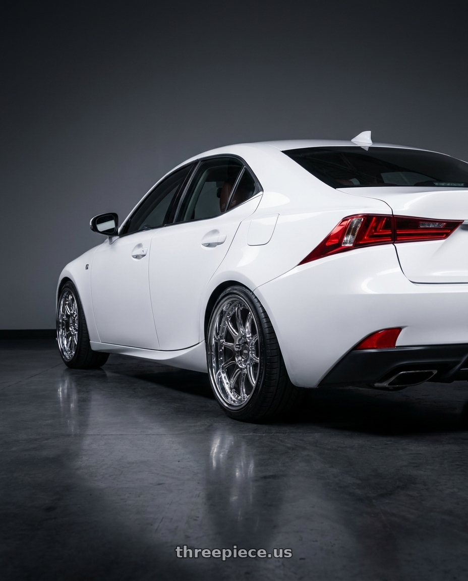 2016 LEXUS IS with ESR Wheels CS12 5x114.3 19x9.5 +22 Vacuum Chrome wheels rear three quarter view square tires