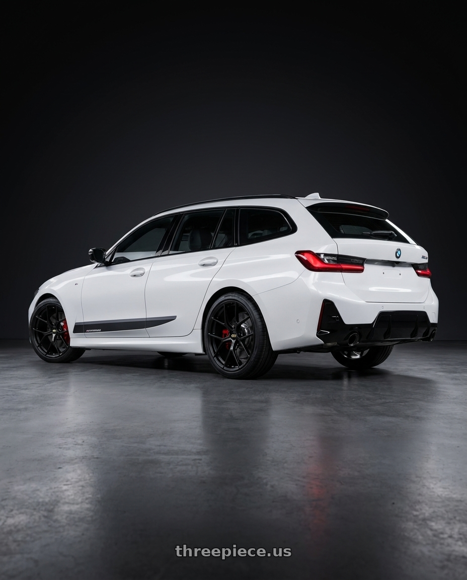 2025 BMW 320TOURING  with BBS FI-R 5x120 19x9.5+22 Satin Black wheels rear three quarter view square tires