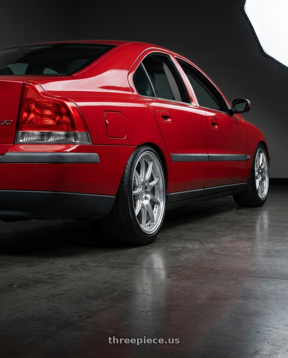 2002 Volvo s60 2.4t with Aodhan DS07 5x114.3 18x8.5+35 Silver w/Machined Face wheels rear three quarter view slight stretch tires