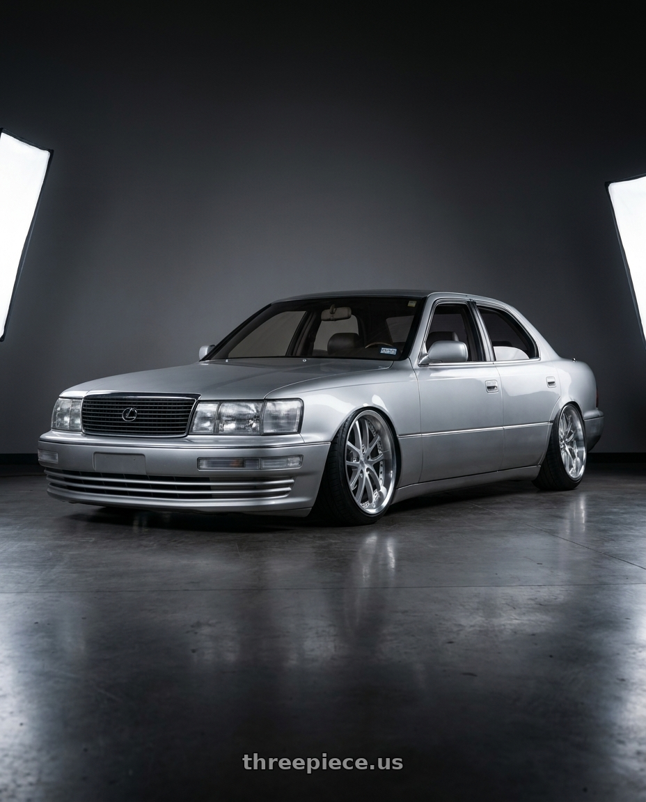 1994 Lexus Ls400 with Vors AR5 5x114.3 19x9.5 +35 Silver Machine Face Lip Chrome Rivet wheels