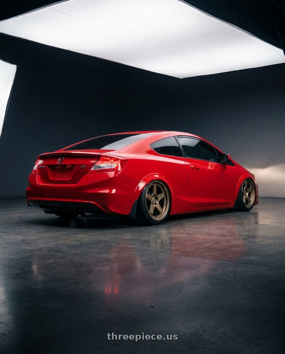 2011 Honda Civic Si with Kansei K12B KNP 5x114.3 17x9 35 Bronze wheels rear three quarter view slight stretch tires