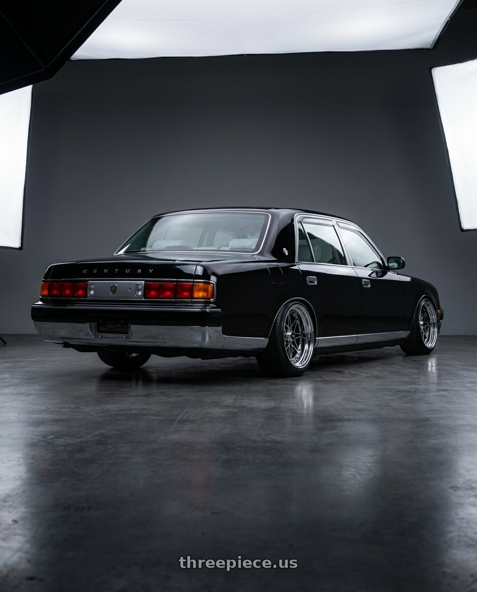 1997 toyota  century  with EQUIP 03 Black Polish 4x100 15x11.5 +1MM wheels rear three quarter view slight stretch tires