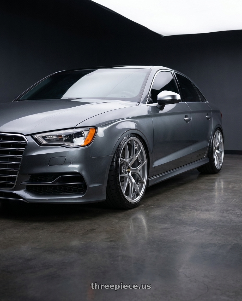 2016 Audi S3 with BBS RI-S 5x112 20x10.0+38 Diamond Silver wheels front three quarter view lowered stance