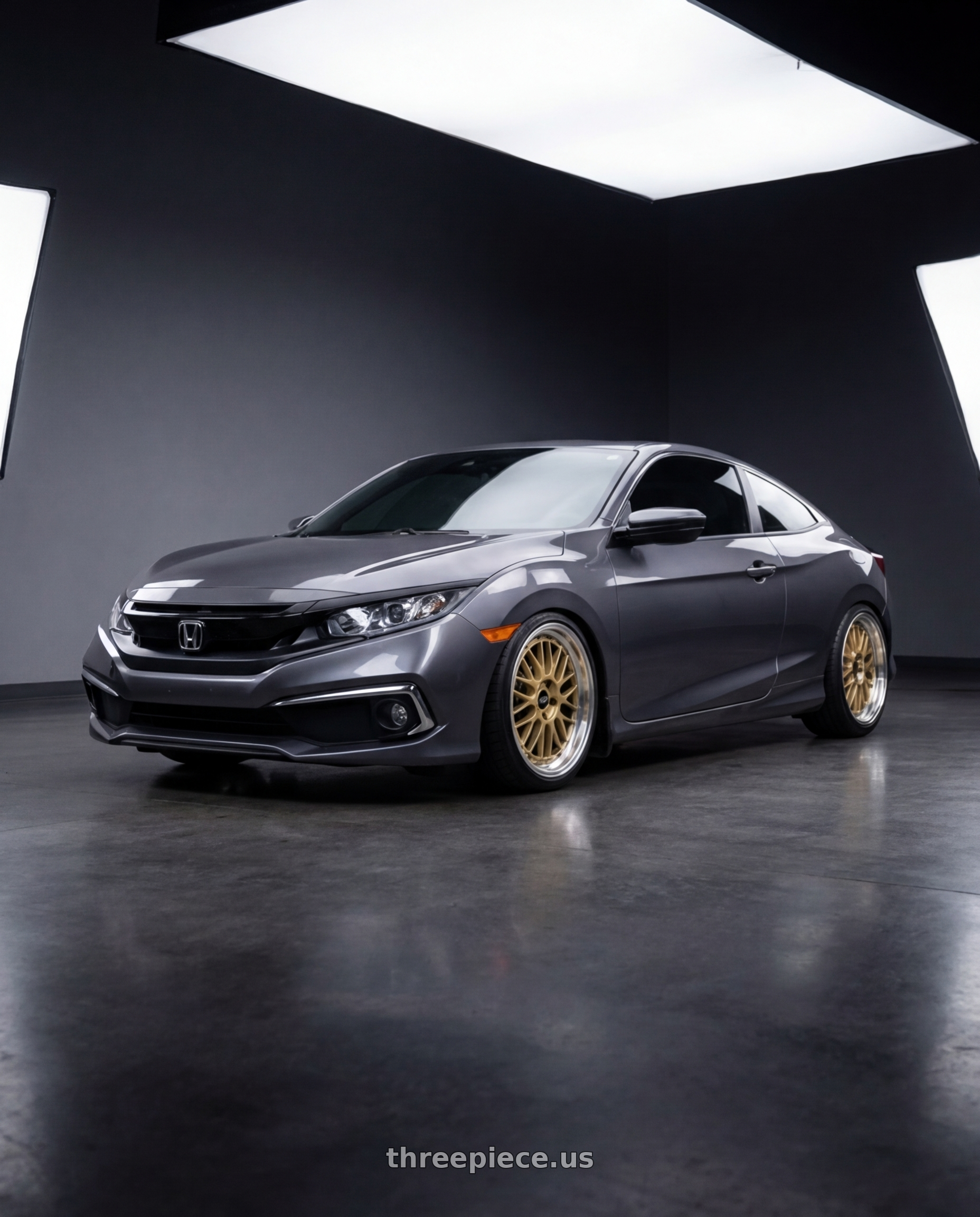2019 honda civic coupe with BBS LM 5x120 19x10 +25 Gold Center Polished Lip wheels