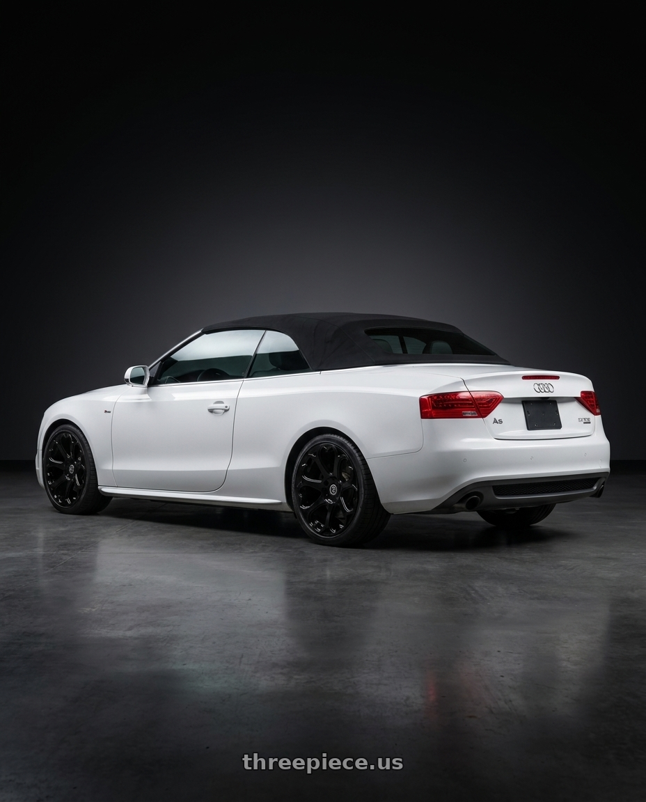 2011 Audi A5 with HERITAGE WHEEL KOKORO MONOC 5x112 17x8 +25 BLACK wheels rear three quarter view square tires