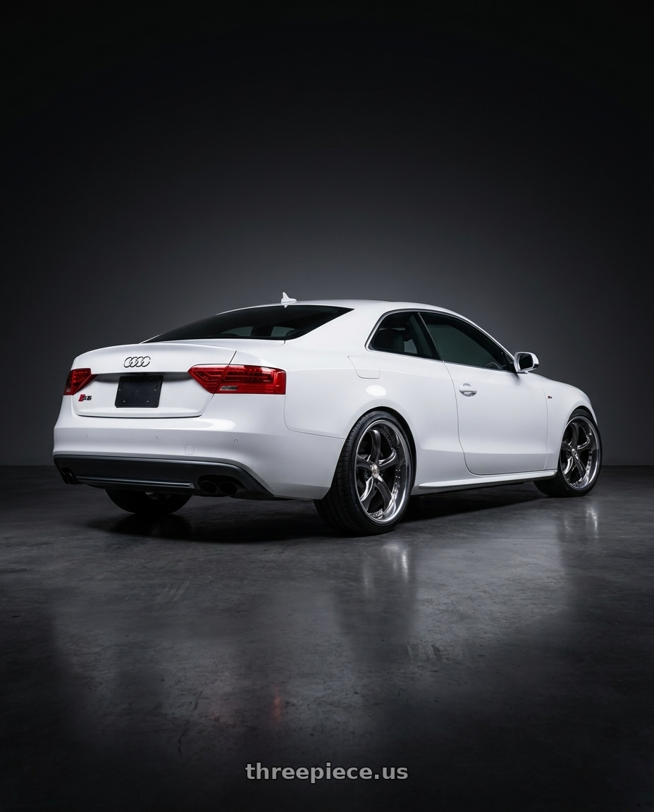 2014 Audi s5 with Work Wheels VS-KF 5X114.3 19x10+20 Brilliant Silver Black R Disk FULL REVERSE wheels rear three quarter view slight stretch tires