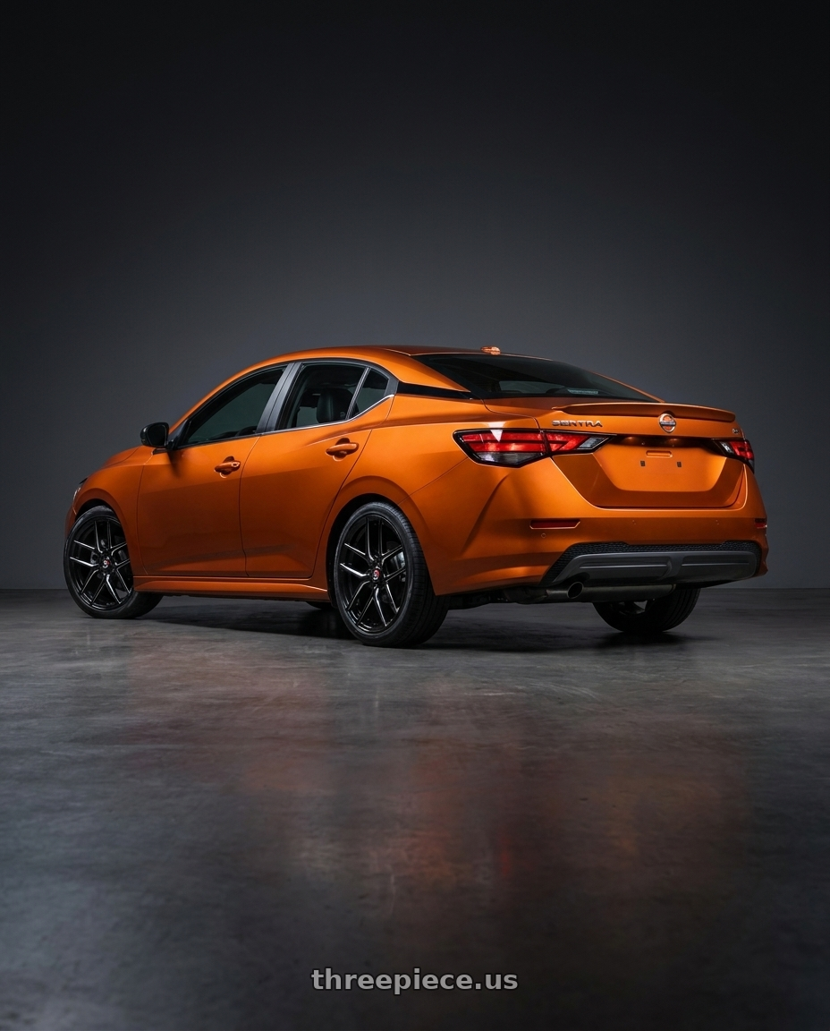 2024 nissan sentra sr premium  with Spec-1 SP-78 5x114.3/5x120 18x8 +35 Gloss Black & Milled wheels rear three quarter view square tires