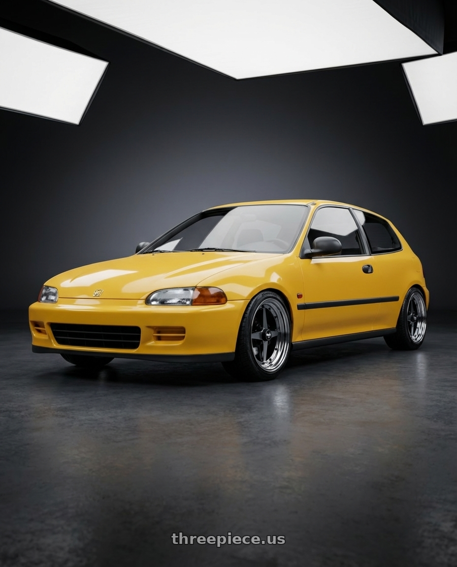 1995 honda civic cx with Equip 01 Black Polish 4x100 15x7.5 +16 wheels