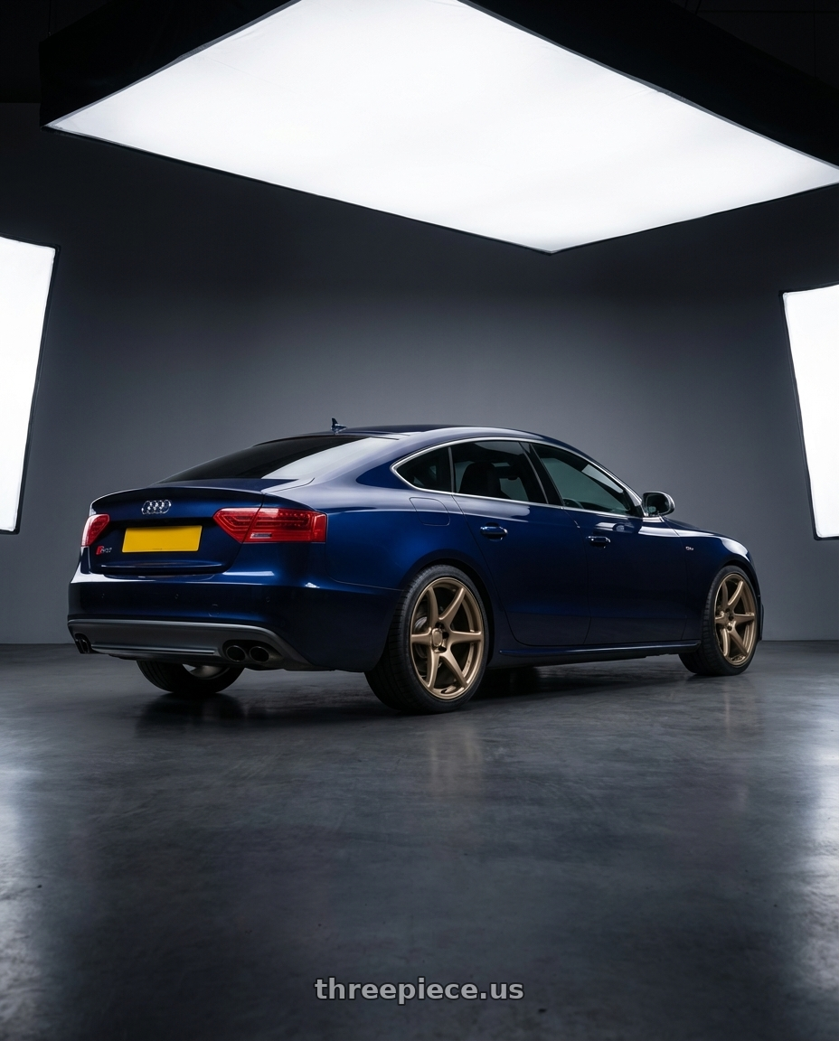 2014 Audi S5 B8 with Kansei K11B Tandem 5X112 19x10.5 22 Bronze wheels rear three quarter view square tires