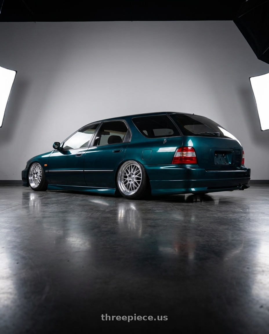 1994 honda accord with Work Meister M1 3p 4x114.3 18x8+38 O Disk Silver wheels rear three quarter view square tires