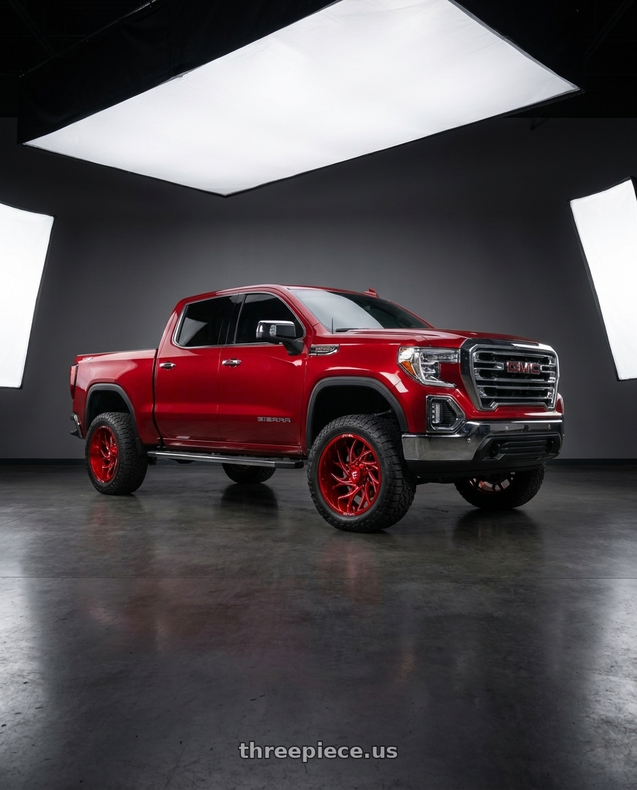 2020 gmc sierra 1500 with Fuel 1PC D742 RUNNER 6X139.7 22X10 -18 CANDY RED MILLED wheels