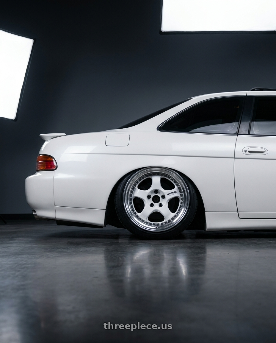 1999 Lexus SC300 with Work Meister S1 3P 5x114.3 18x9.5+35 L Disk White wheels rear three quarter view square tires