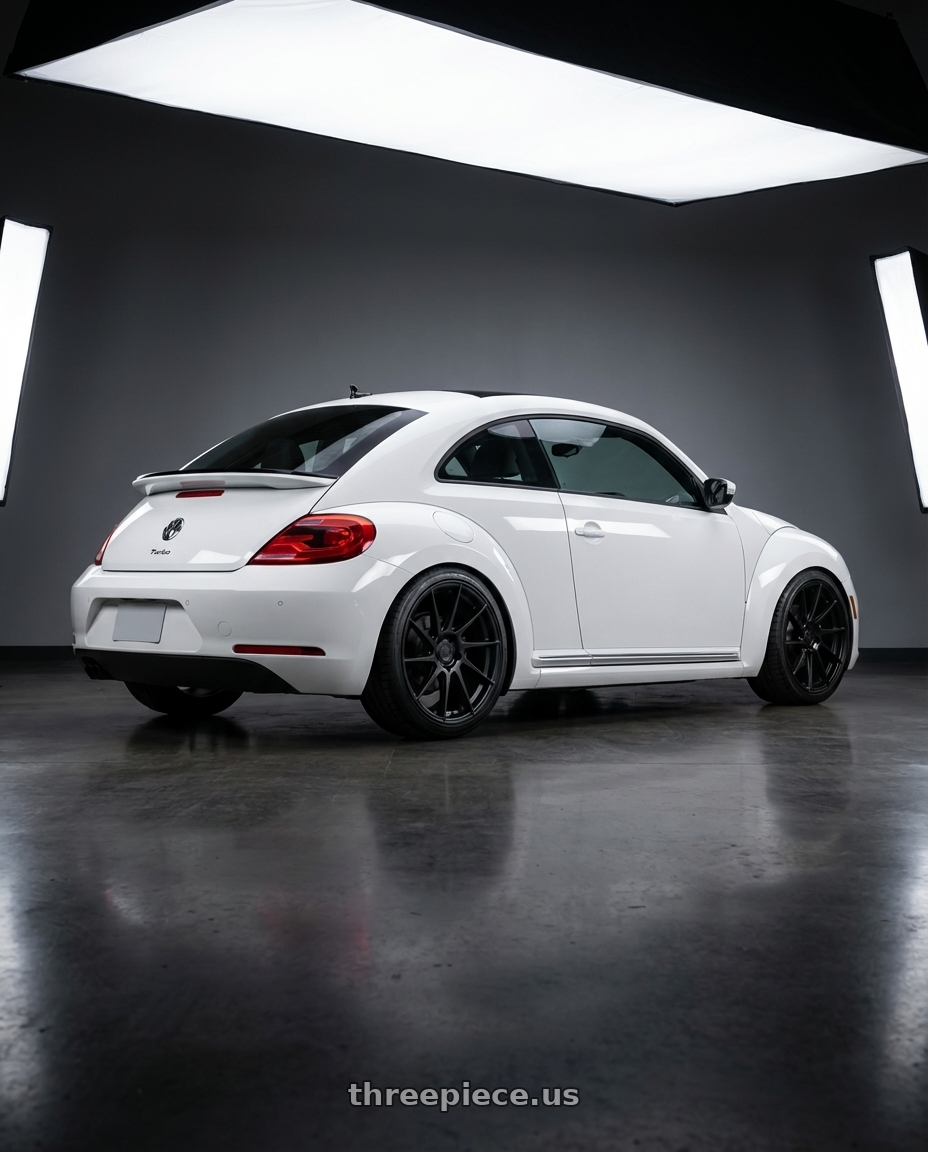 2016 Volkswagen Beetle Turbo with Aodhan AH09 5x112 18x9.5 +35 Matte Black wheels rear three quarter view square tires