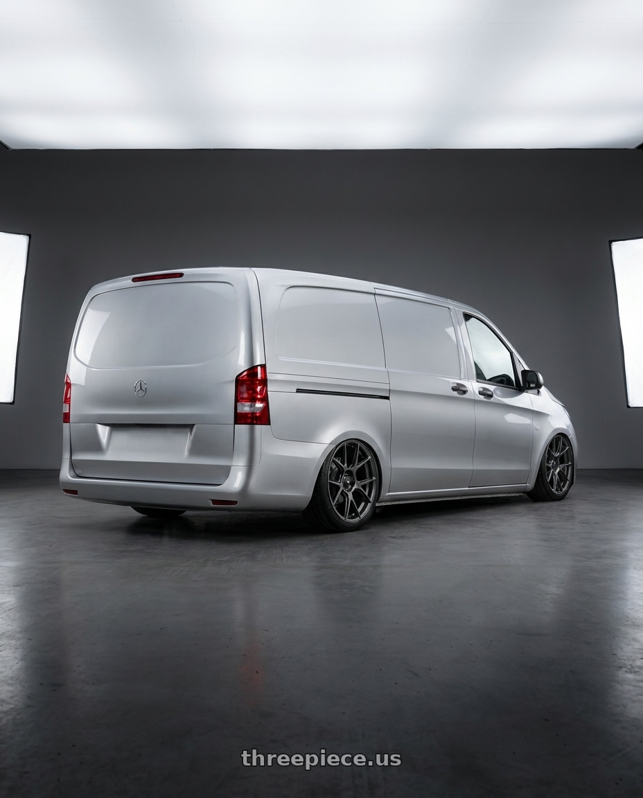 2017 Mercedes vito with Konig Ampliform 5x114.3 20x9.5+25 Dark Metallic Graphite wheels rear three quarter view slight stretch tires