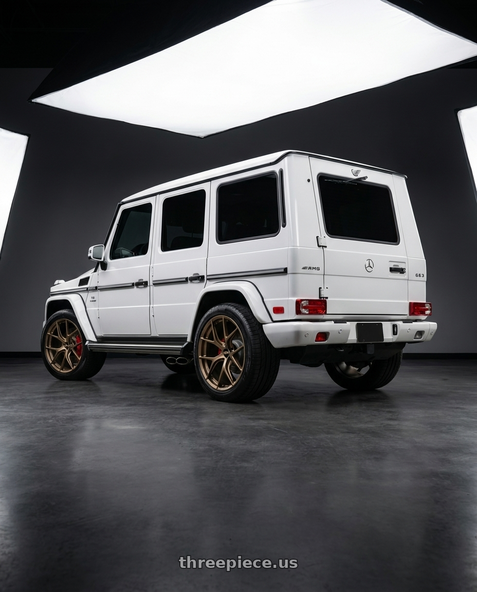 2015 Mercedes-AMG G63 with BBS FI-R CL 20x12.0+44 Matte Bronze wheels rear three quarter view square tires