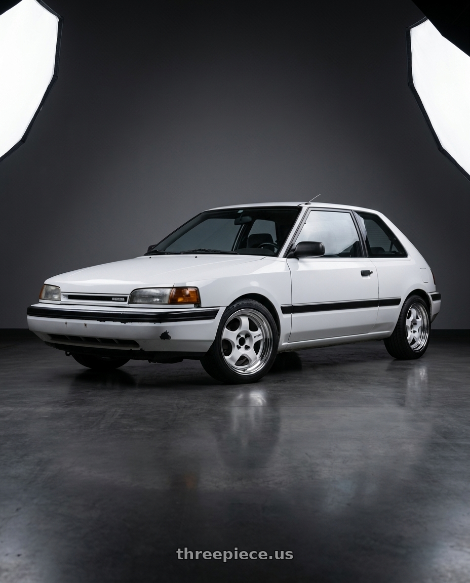 1992 mazda 323 hatchback white with Work Meister S1 2P 4x100 15x7+38 R Disk White wheels