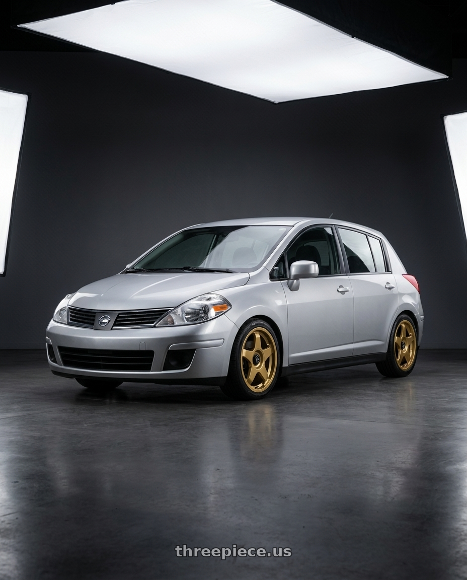 2012 Nissan Tiida with fifteen52 CHICANE 5x114.3 / 5x100 18x8.5 +35 GOLD (GLOSS GOLD) wheels