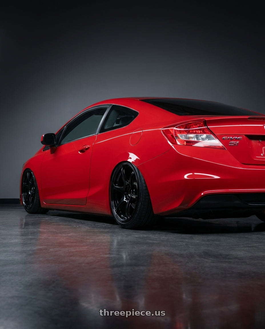 2011 Honda Civic Si with Advan RGIII 5x114.3 18x10.5+25 Gloss Black wheels rear three quarter view slight stretch tires