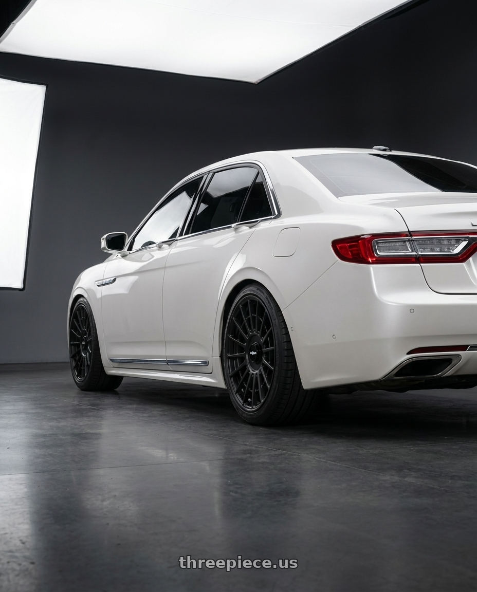 2017 Lincoln Continental  with Rotiform 1PC R142 LAS-R 5X108/5X120 19X8.5 +45 MATTE BLACK wheels rear three quarter view square tires