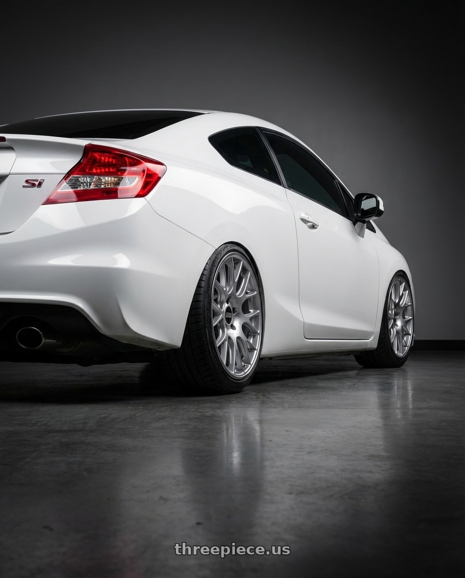 2013 honda civic si with BBS CH-R 5x114.3 20x8.5 +38 Brilliant Silver Polished Rim Protector wheels rear three quarter view square tires