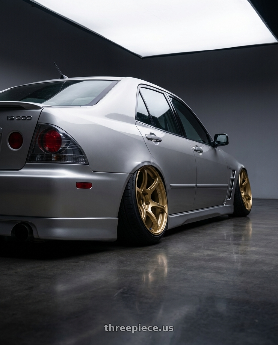 2004 is300 lexus with Advan RGIII 5x114.3 17x9.0+45 Gold wheels rear three quarter view extreme stretch tires