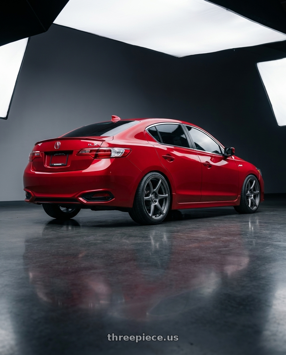2012 Acura ILX with Kansei K11G Tandem 5x114.3 17x9 35 Gunmetal wheels rear three quarter view square tires