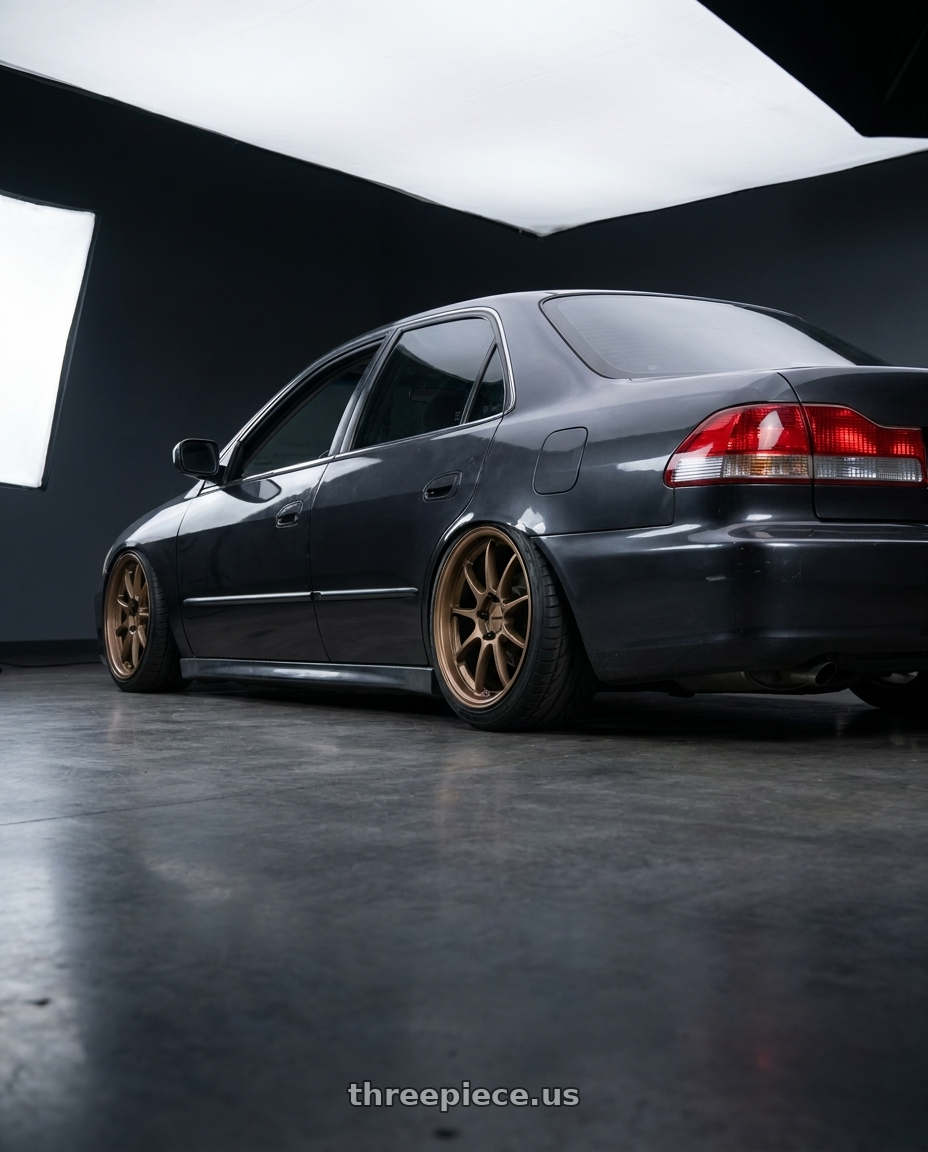 2001 Honda Accord with KATANA RACING KR07 5x114.3 17x7.5 +40 Matte Bronze wheels rear three quarter view meaty tires