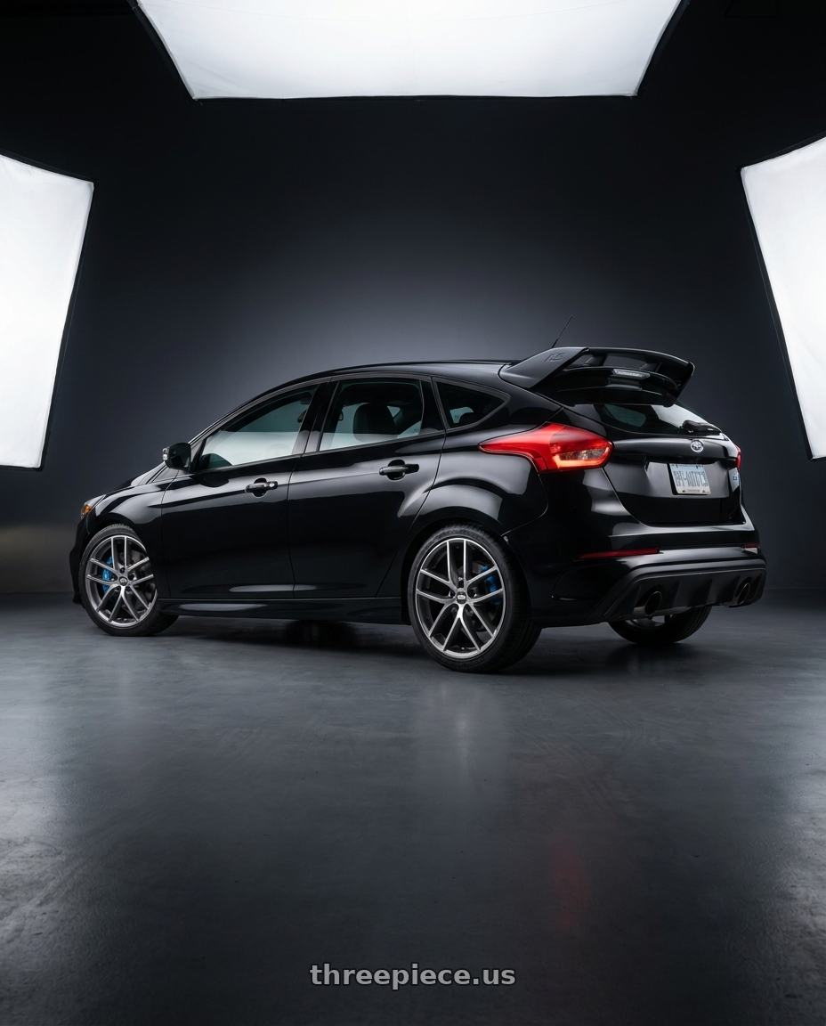 2017 ford focus RS with BBS SX 5x108 19x8.5+45 Gloss Platinum w/ Diamond Cut wheels rear three quarter view square tires