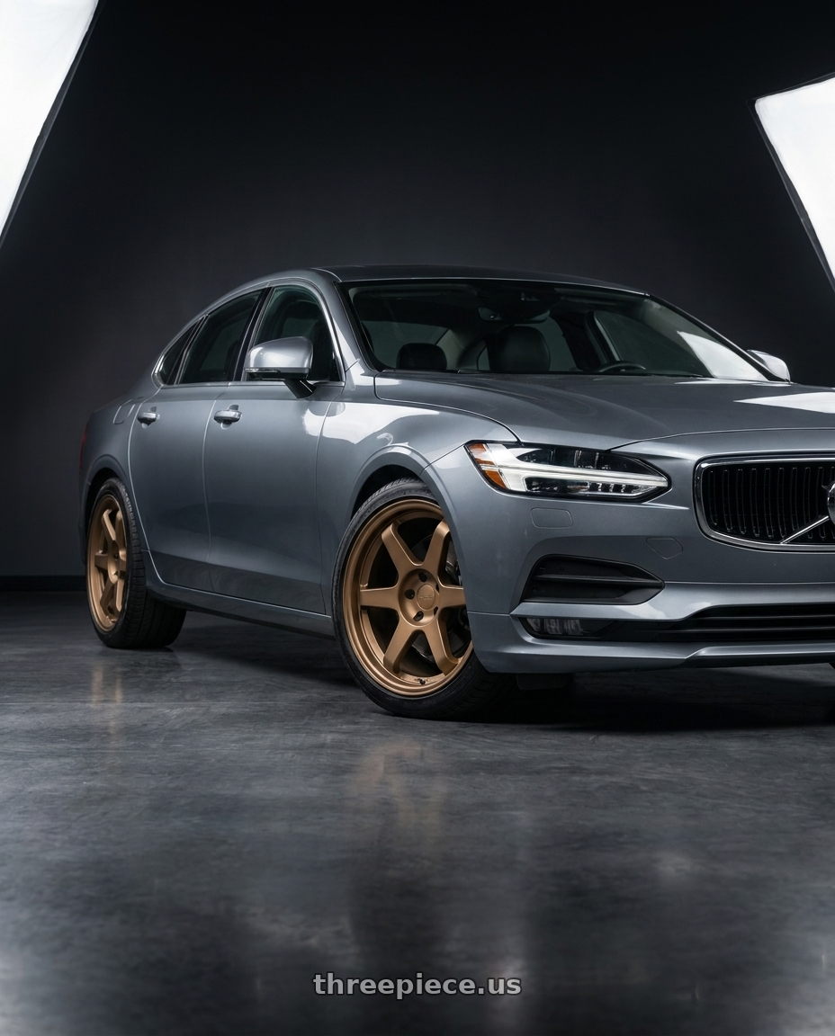 2017 Volvo S90 with 9six9 SIX-1 5x108 18X8.5 +35 Matte Bronze wheels front three quarter view stock stance