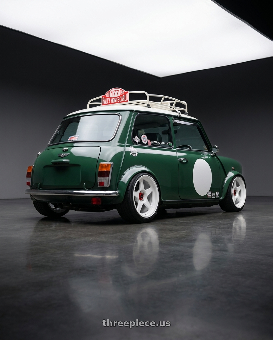1995 rovel mini  with R6061 Forged R1 5x114.3 18X8.5 +20 Championship White wheels rear three quarter view extreme stretch tires