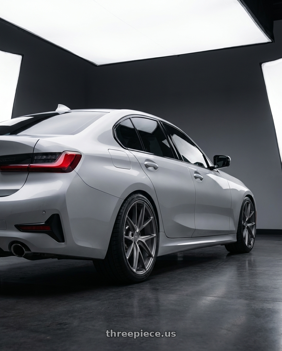 2023 BMW 3 Series G20 with Niche 1PC M116 MISANO 5X112 19X8.5 +34 MATTE GUN METAL wheels rear three quarter view square tires