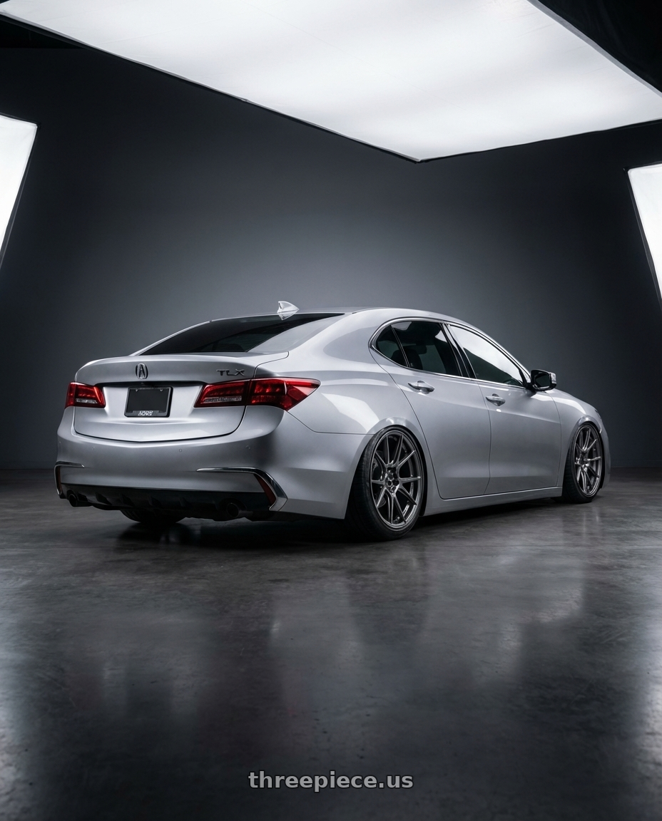 2019 Acura TLX with Konig Ampliform 5x114.3 20x8.5+30 Dark Metallic Graphite wheels rear three quarter view slight stretch tires