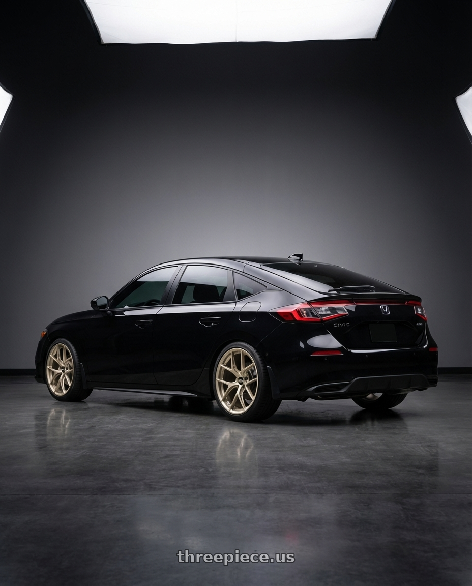 2023 Honda Civic Hatchback with BBS FI-R Evo 5x112 19x9.5+15 White Gold wheels rear three quarter view square tires