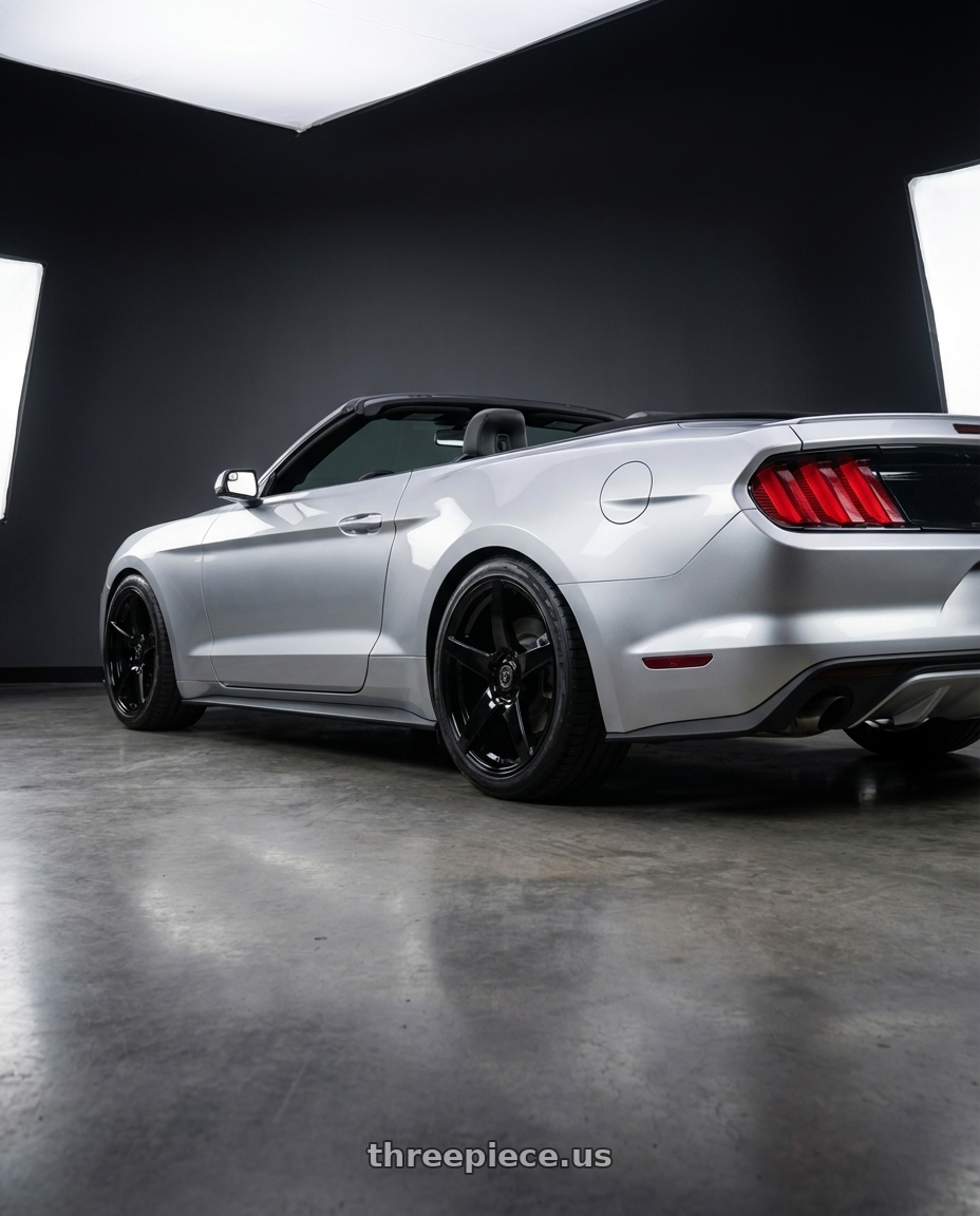 2018 ford mustang with Forgestar CF5 5x114.3 20x9 +35 Gloss Black wheels rear three quarter view slight stretch tires